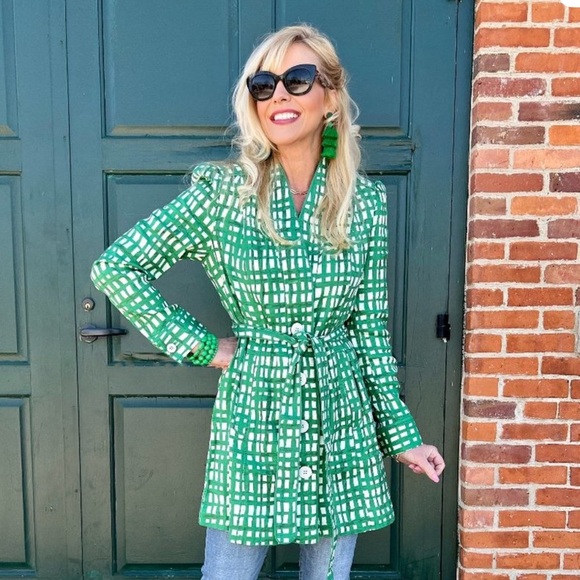 CAbi Green and White Circuit Jacket with Waist Tie Strap Spring 2022 Style 6025 - Picture 12 of 12